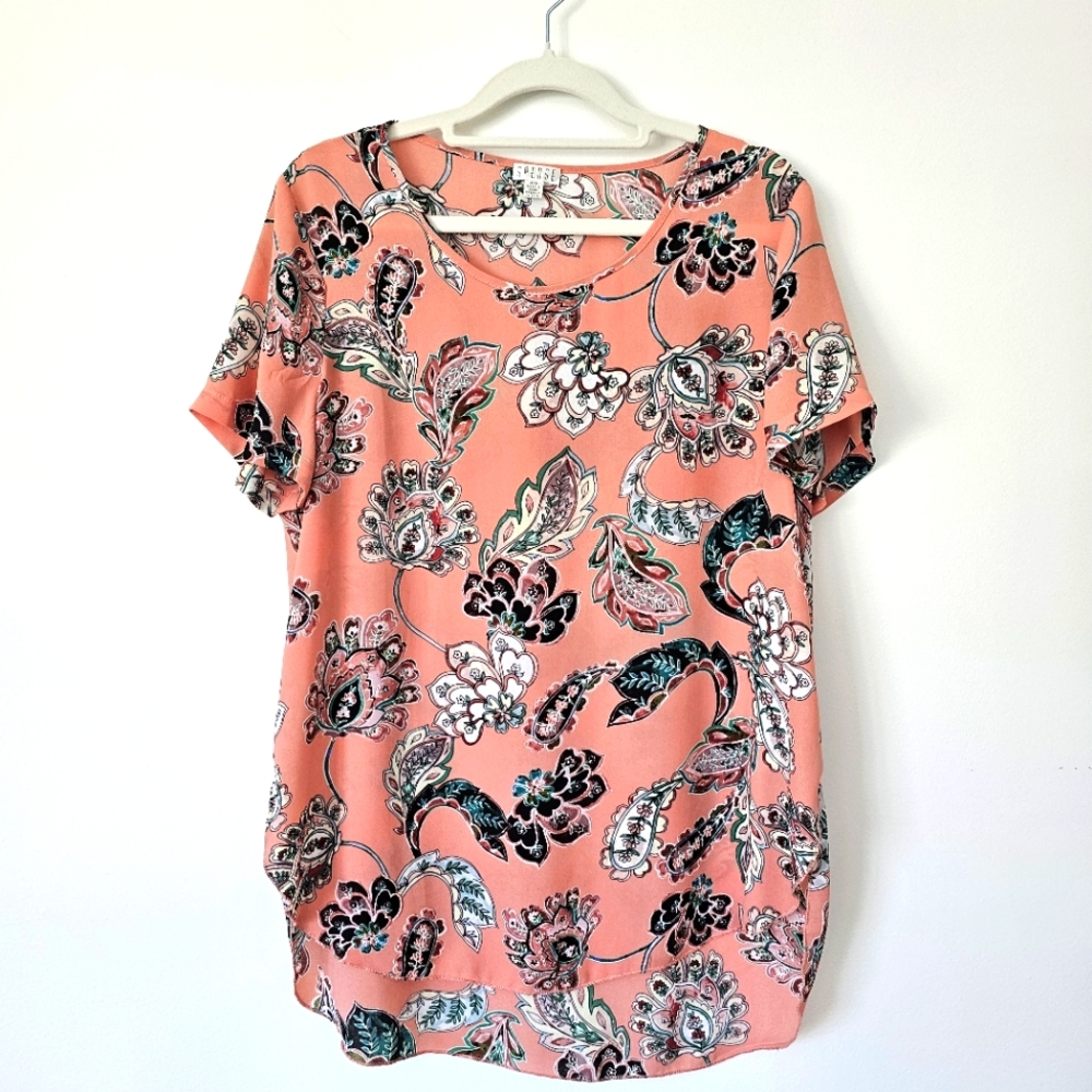 Spense Pink Floral Boho Blouse  |  Size Medium